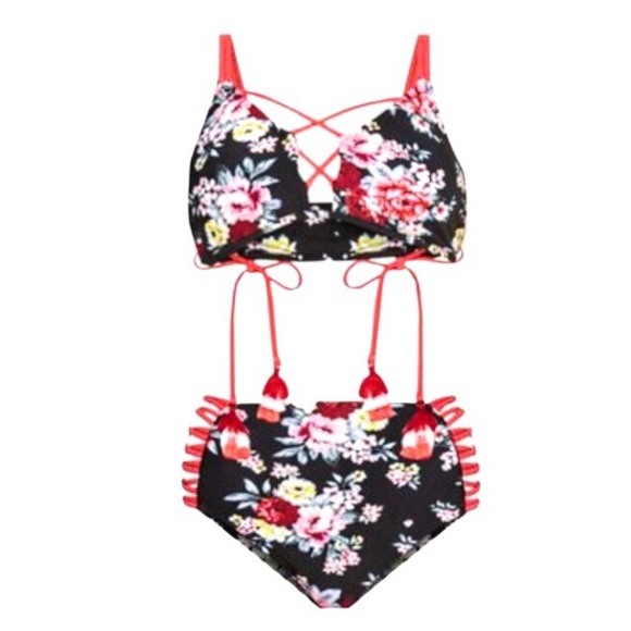 NWT Decree Floral HighWaist Cheeky Bikini Swimsuit - Picture 2 of 16